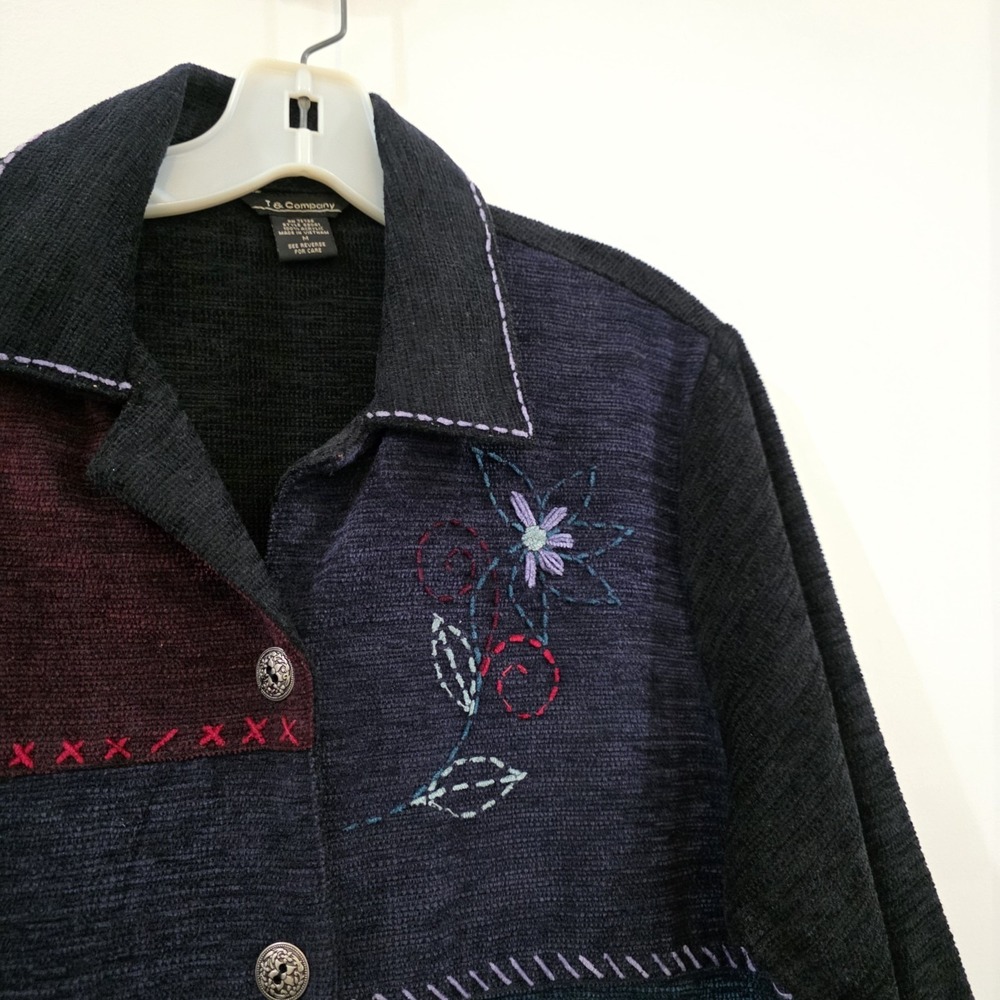 Women Patchwork Tapestry Jacket Medium Fairy Whimsigoth Indie Floral Embroidered